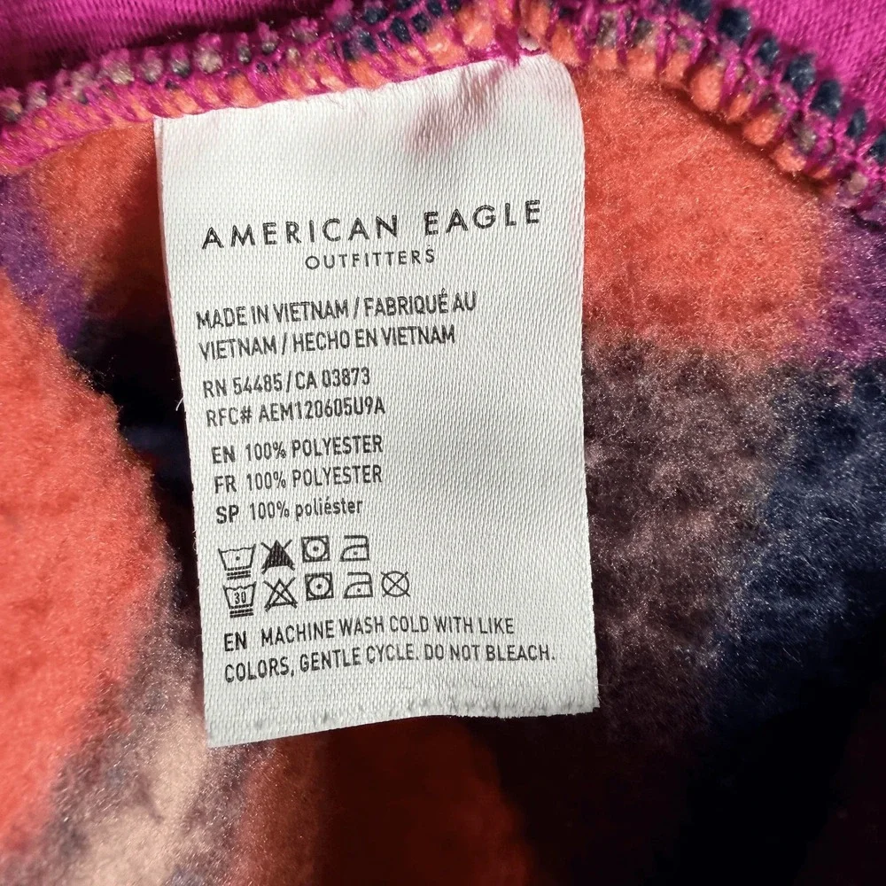 American Eagle Womens Fleece Pullover M Multicolor Plaid Quarter Zip Cropped - Picture 6 of 7